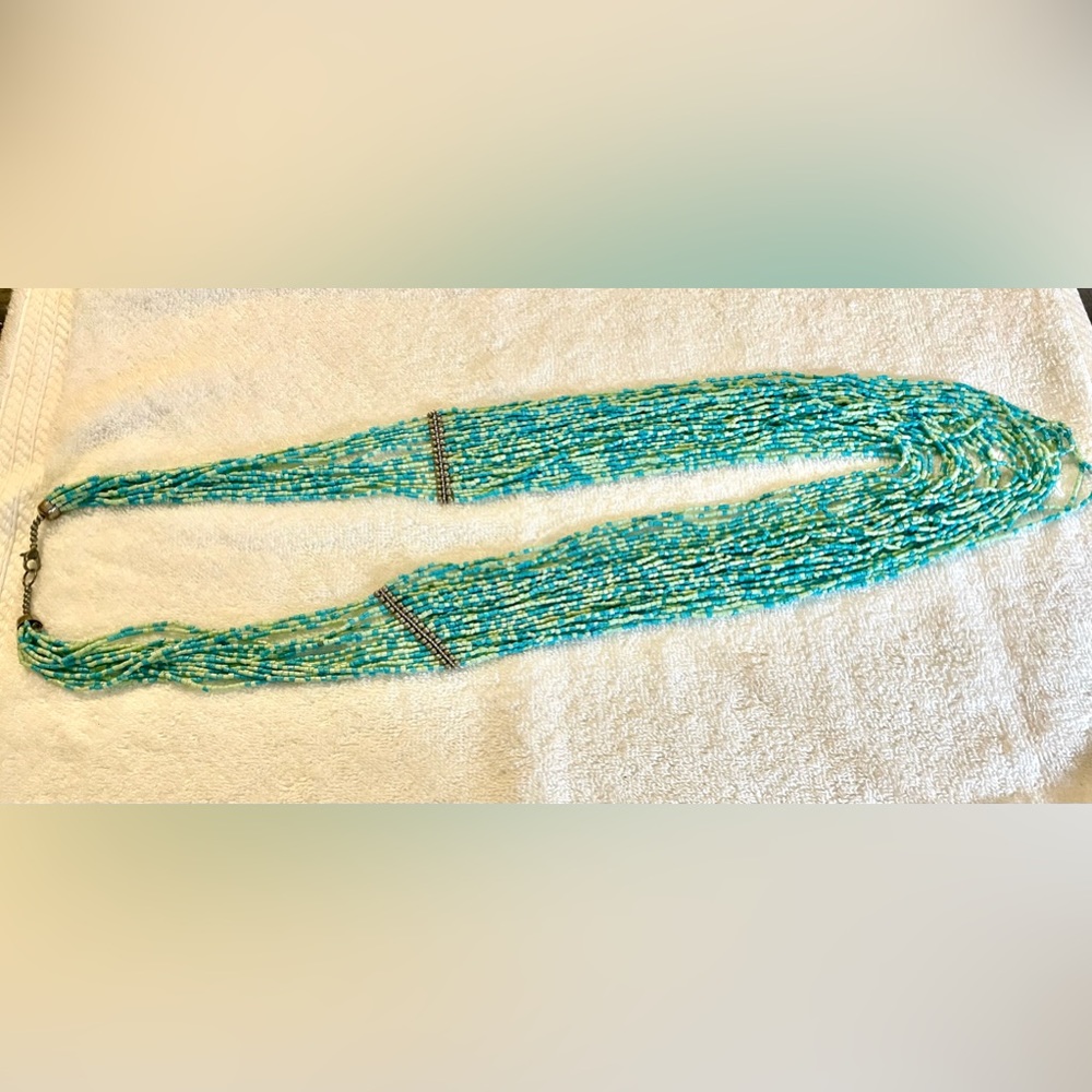 Vintage Blue and white seed bead 15 strand going into double 15 strand necklace